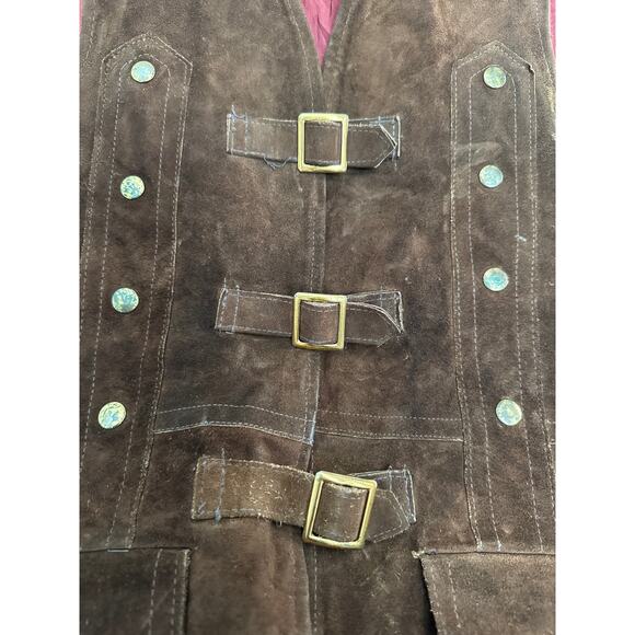 Vintage EL TORO leather Suede buckle closing brown long vest medium - Picture 7 of 12